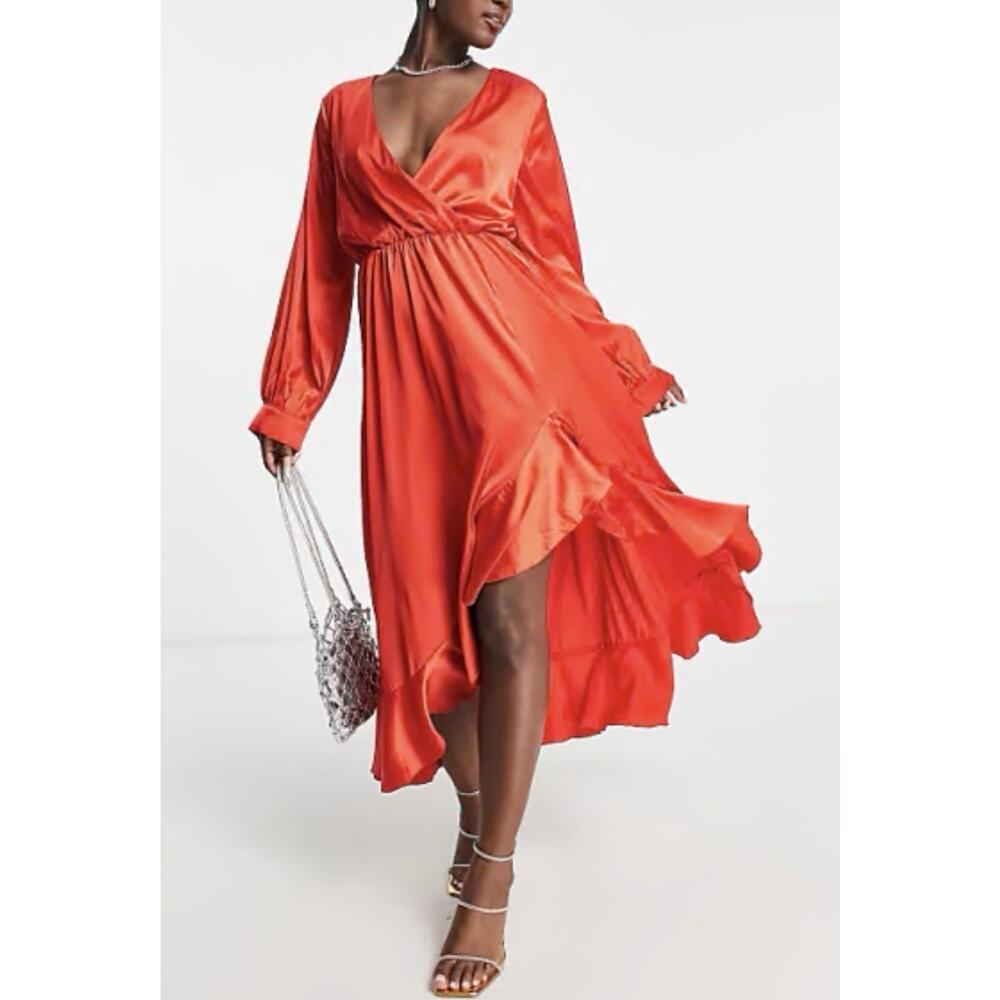 In The Style boho Midikleid fairy dress v-neck Satin Wickeloptik red L A006069